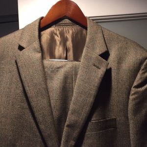 Tan suit. 41 jacket. 34 pants.  Used